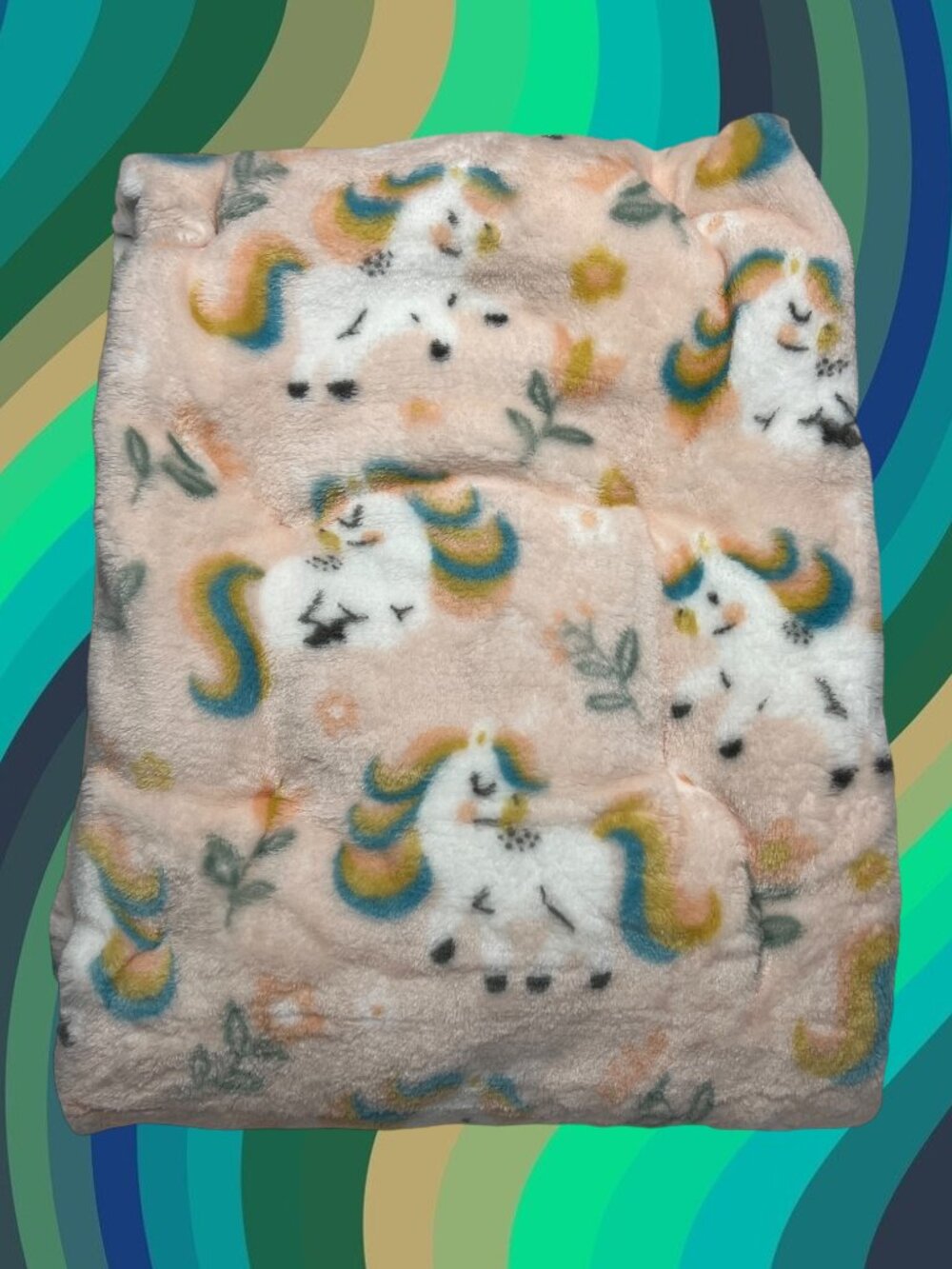 NWT Unicorn Floral Flowers Velvet Plush Baby Blanket Peach Toddler Little Honey